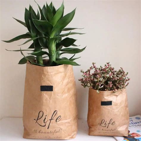 Washable Kraft Paper Bag Mini Succulents Plant Flowers Pots Cover