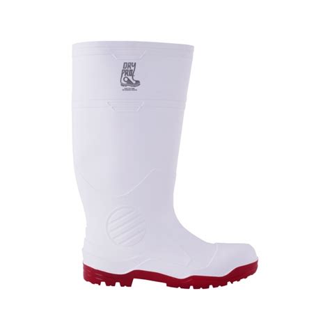 Bota Industrial Dry Pro Pvc Blanca Suela Roja Cnitrilo Anitderrapante