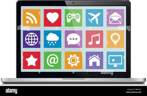 Modern laptop with icons on the screen. Vector EPS10 Stock Vector Image ...