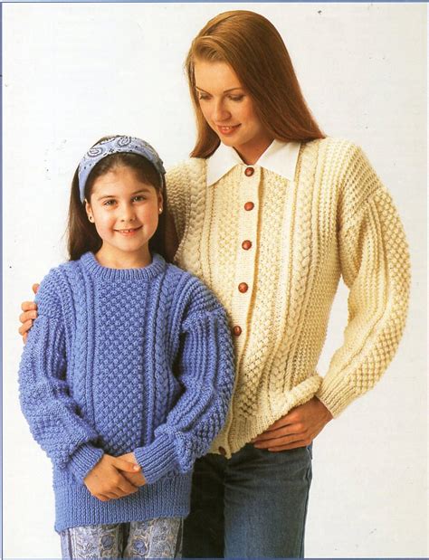 Womens Childrens Aran Sweater Cardigan Knitting Pattern Pdf Etsy