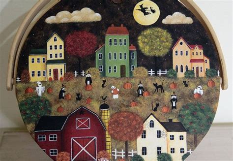 Whimsical Halloween Folk Art Painting - Unique Handcrafted Piece