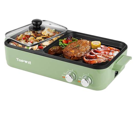 Topwit Hot Pot Electric With Grill In Indoor Non Stick Electric Pot And Griddle For Korean