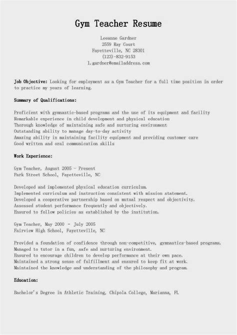 Sample Resume for Gym Instructor Resume Samples Gym Teacher Resume ...