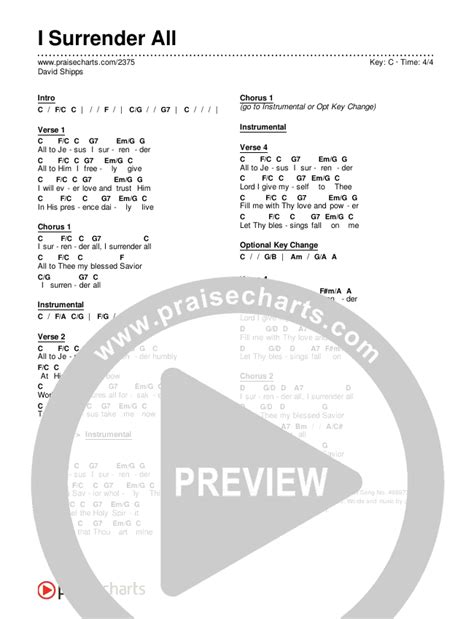 I Surrender All Chords PDF (Traditional Hymn / PraiseCharts) - PraiseCharts