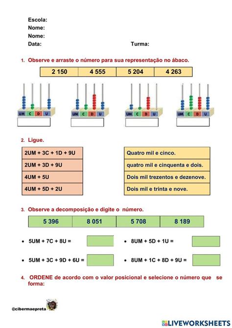 Atividades Valor Posicional At Worksheet