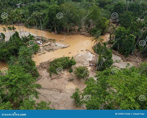 Aerial View a Car is Trapped during Fast Flood Happen Near the River ...