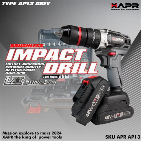 Jual COD BOR CORDLESS APR Japan A48 13MM Chuck Besi Impact Drill Grey