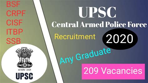 Upsc Central Armed Police Force Recruitment 2020209 Vacanciesany