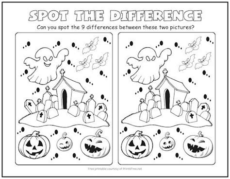 Halloween Graveyard Spot The Difference Picture Puzzle Print It Free