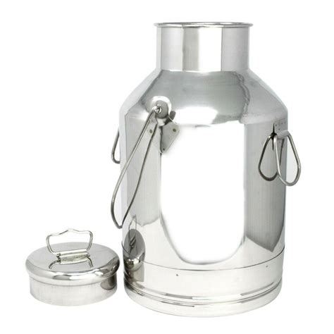 Stainless Steel Milk Churn Can Milk Jug Canister Carry Handle Push Lid