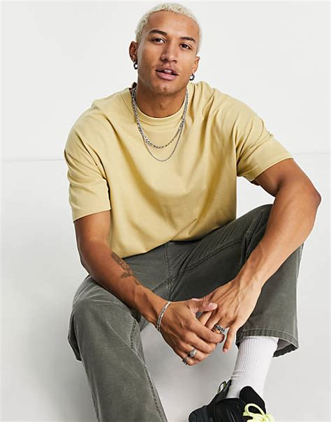 Asos Design Oversized Heavyweight T Shirt In Washed Yellow Yellow Asos