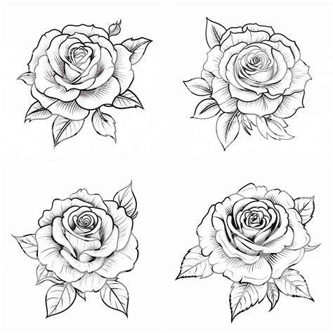 Rose Tattoo Stencil 4 Pack Etsy