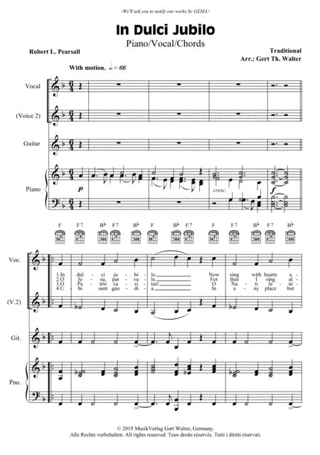 In Dulci Jubilo Arr Gert Th Walter By Traditional Sheet Music For Piano And Vocal At Sheet