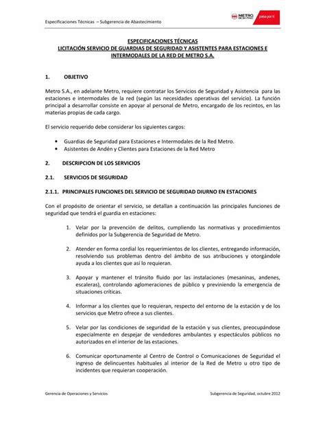 PDF Especificaciones Técnicas Subgerencia de Abastecimiento