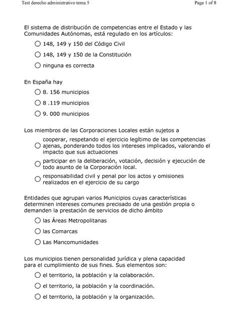 Test Derecho Administrativo Tema El Sistema De Distribuci N De