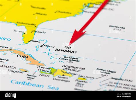 Red Arrow Pointing The Bahamas Islands On The Map Of North America