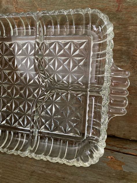 Glass Rectangle Vintage Serving Tray With 3 Dividers Crystal Etsy