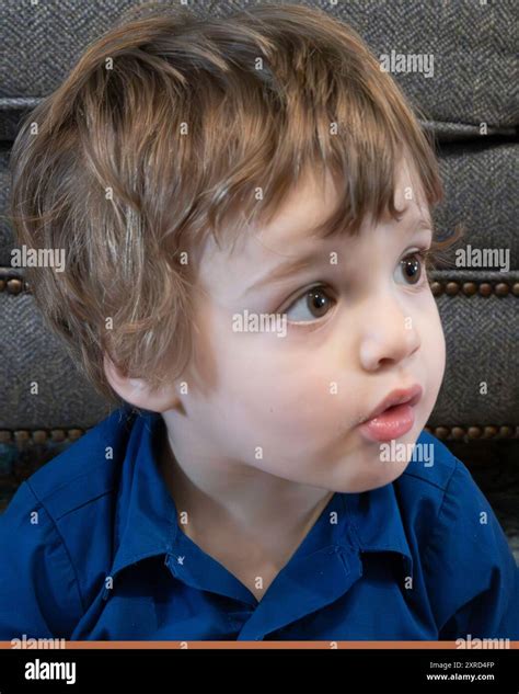 Two Year Old Caucasian Boy Looking Around With Brown Eyes Full Of