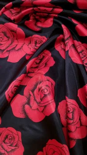 Tecido Cetim Estampado Preto Rosas Vermelhas 300m X 147m Mercadolivre