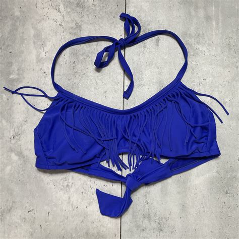 Vintage Xhilaration Swim Bikini Set Royal Blue Fringe Gem