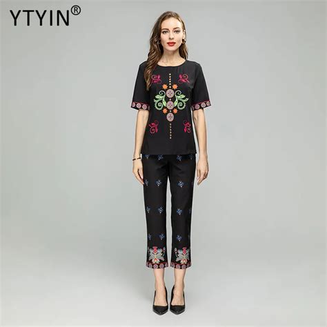 YTYIN Fashionable Summer Black Short Sleeved Beaded Diamond Print