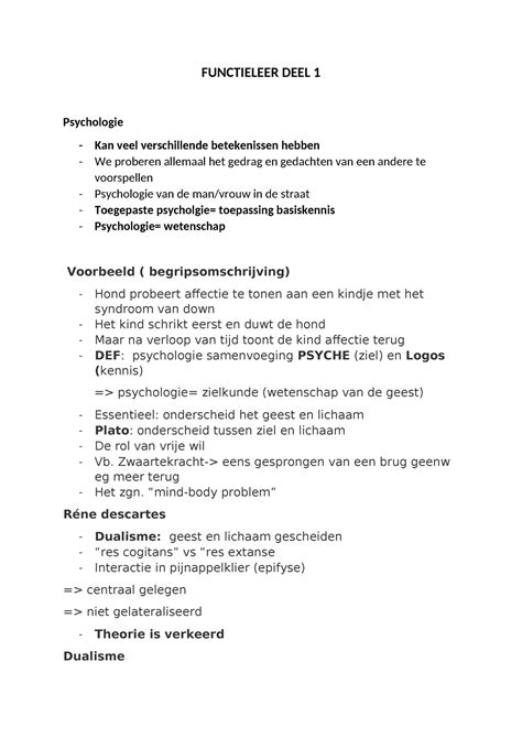 Functieleer Samenvatting Deel Incompleet Functieleer Deel