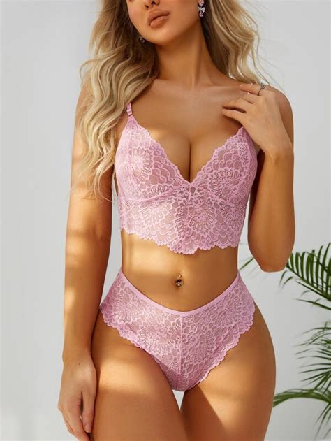 Floral Lace Scallop Trim Lingerie Set SHEIN USA