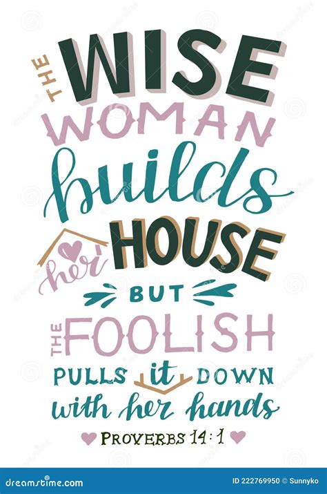 Hand Lettering Wth Bible Verse The Wise Woman Builds Her House Vector