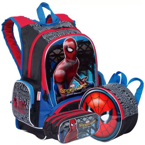 Kit Mochila De Costas Homem Aranha Lancheira Estojo Triplo 18Z