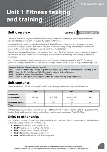 Unit 1 Fitness For Sport And Exercise Btec Level 2 Sport Teaching