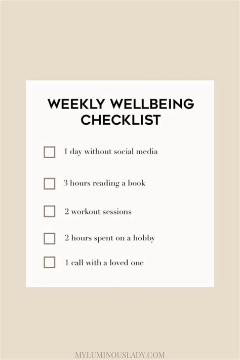 Weekly Wellbeing Checklist Checklist Self Improvement First They Came