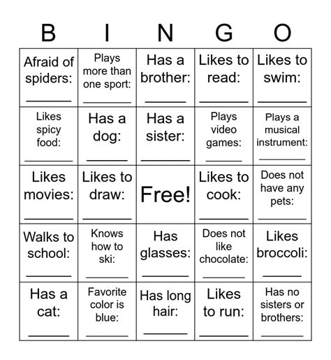 Get To Know Your Classmates Bingo Card