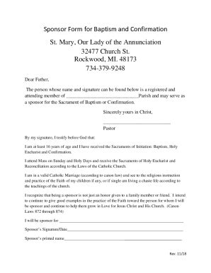 Mi St Mary Our Lady Of The Annunciation Sponsor Form For Baptism And