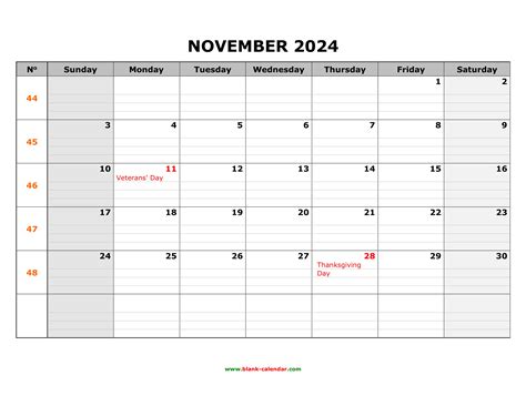 Free Printable November 2024 Calendars With Notes Sophi Elisabet