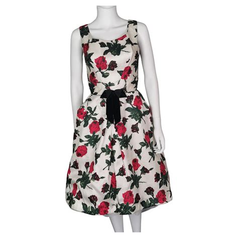 Vintage 1950s Silk Rose Print Dress For Sale At 1stdibs