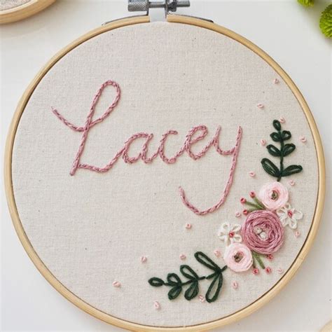 Custom Name Floral Embroidery Hoop Modern Embroidery Nursery Etsy