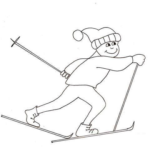 A Skier Is Skiing Down The Hill Coloring Page