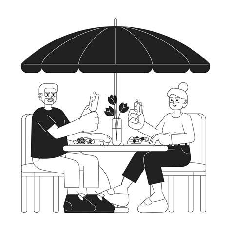 Dating Elderly Black And White Cartoon Flat Illustration Bonding