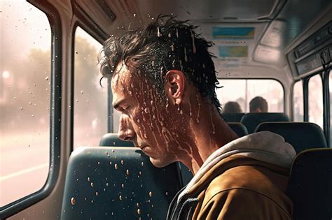 Premium AI Image Person Riding The Bus During Hot And Humid Summer Day With Sweat Dripping On