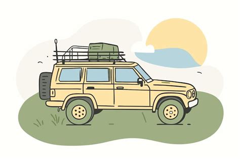 Premium Vector | A drawing of a yellow jeep with a sky in the background