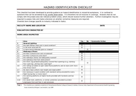 Hazard Identification Checklist Blank 1