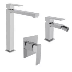 Set Miscelatore Lavabo Alto E Bidet Con Incasso Doccia Cromo Tiamat