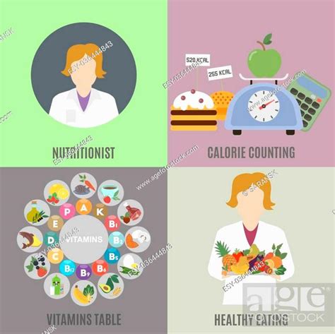 Dietitian And Healthy Eating Flat Isolated Vector Illustration Stock