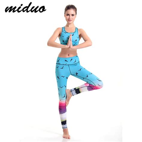 Miduo Sport Costumes For Women Blue Seagull Yoga Suits High Elasticity Female Exercise Gym