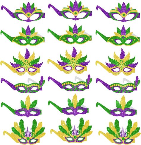 Yayuansun 18pcs Mardi Gras Party Decorations Mardi Gras Mask Glasses Photo Booth