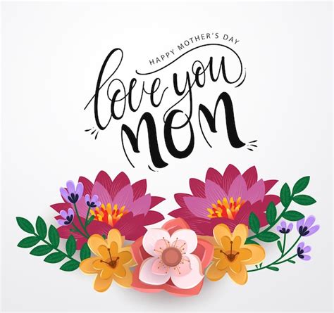 Diseño vectorial del día de la madre feliz Te amo texto de mamá con un