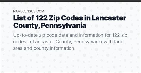 Lancaster County Zip Codes List Of 122 Zip Codes In Lancaster County