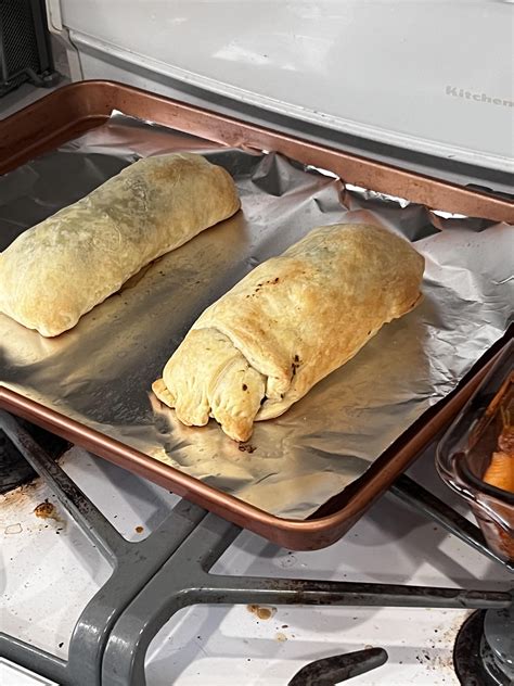 My wife made a salmon pastry. To me it looks like a corgi butt sticking