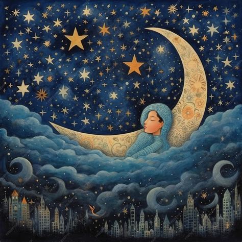 Premium AI Image | night dream of a child illustration