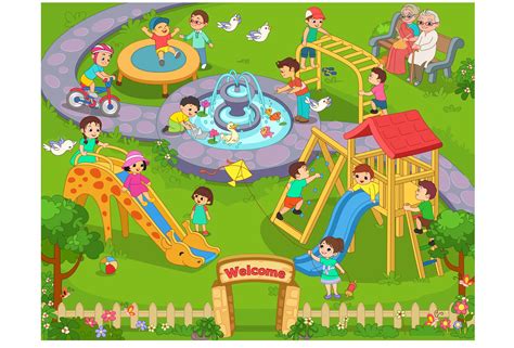 Kids Playing In Park 1339657 Vector Art At Vecteezy